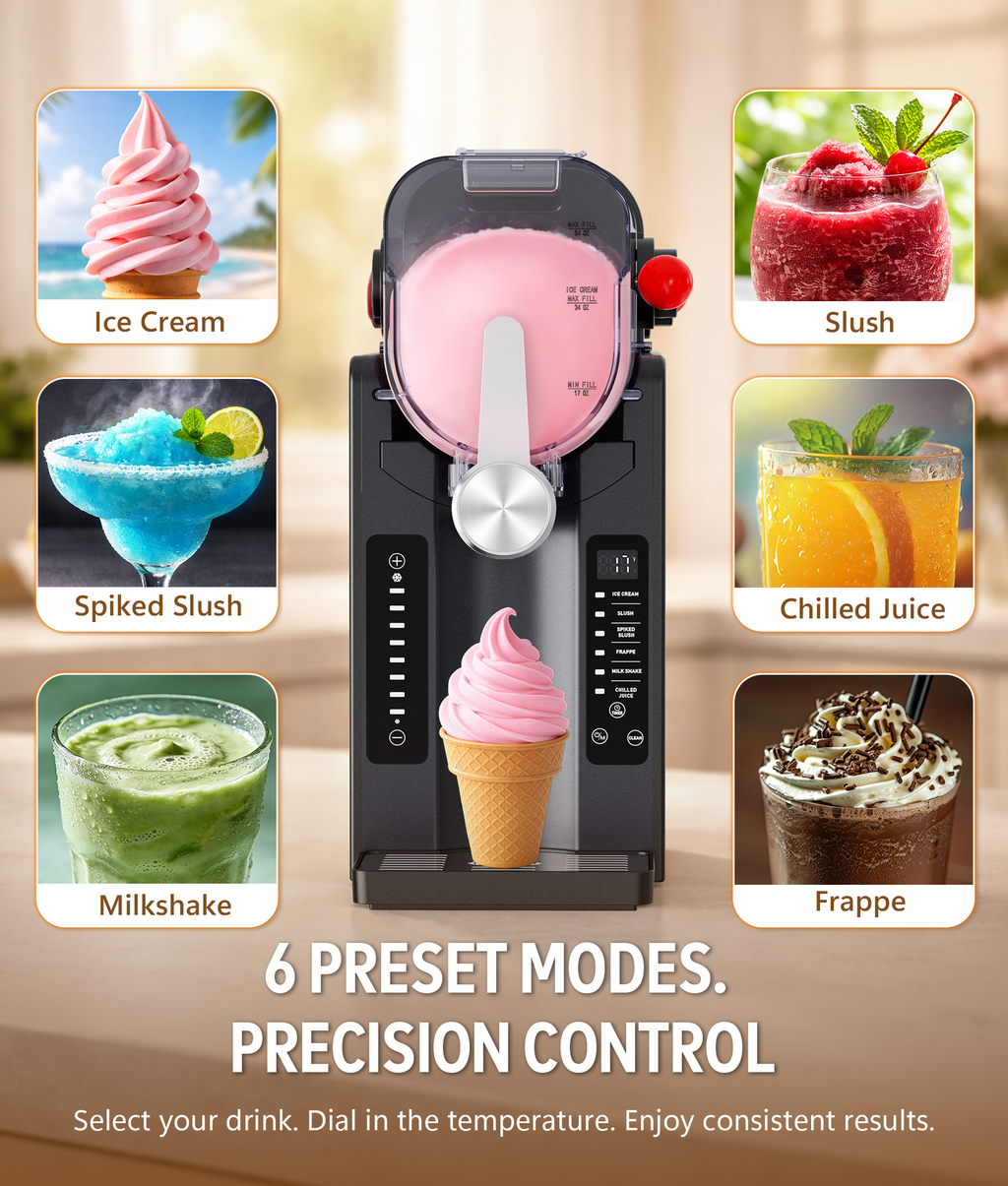 BKPPM Slushie Machine: No Ice Needed Slushy Machine for Home, 6 Preset, Real-Time Temp Display, Auto-Clean | Frozen Margaritas, Cocktails, Frappés, Ice Cream, Smoothies, Milkshakes,Summer Parties